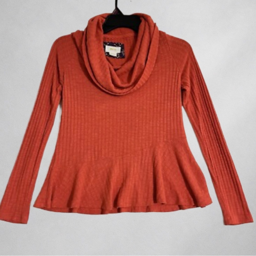 Maeve Ribbed Knit Tunic Sweater Womens XL Orange Cowl Neck Peplum Long Sleeve - Picture 3 of 9